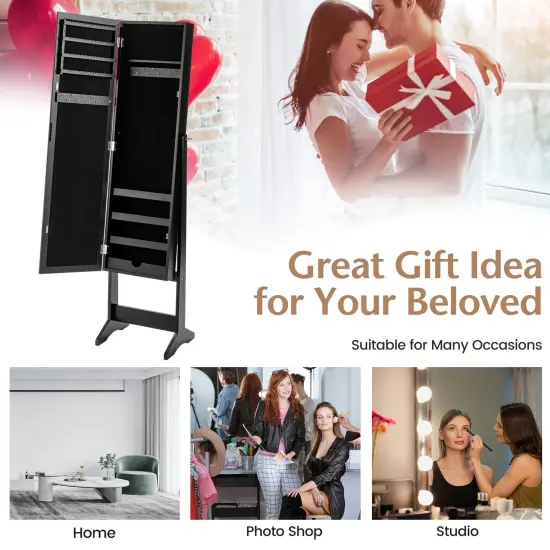 Full Length Mirrored Standing Jewelry Cabinet Storage Box Black {5}