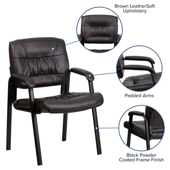 Emma and Oliver Faux Leather Executive Reception Chair with Powder Coated Frame BrownLeaSoft/Black {2}