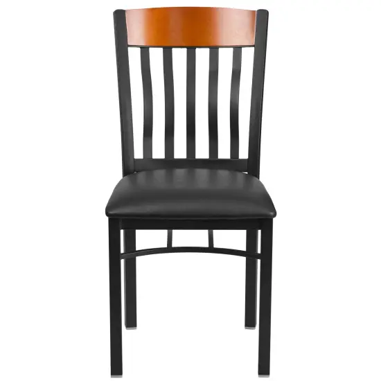 Emma and Oliver Vertical Back Metal Restaurant Dining Chair with Vinyl Seat Walnut {7}