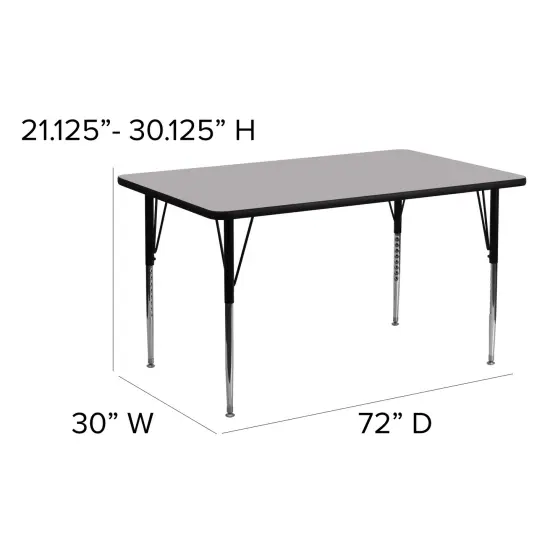 Emma and Oliver 30x72 Rectangle Laminate Adjustable Activity Table Gray {3}