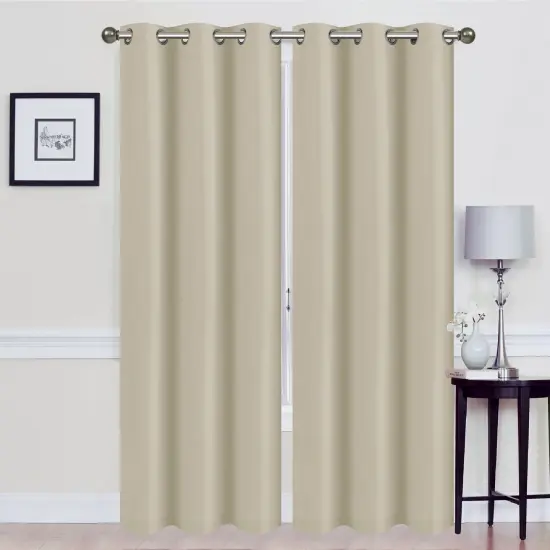 Madonna Foam-Backed Blackout Curtain Panels with Grommets Taupe {1}
