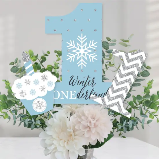 Big Dot of Happiness Onederland - Snowflake Winter Wonderland First Birthday Party Centerpiece Sticks - Table Toppers - Set of 15 {1}