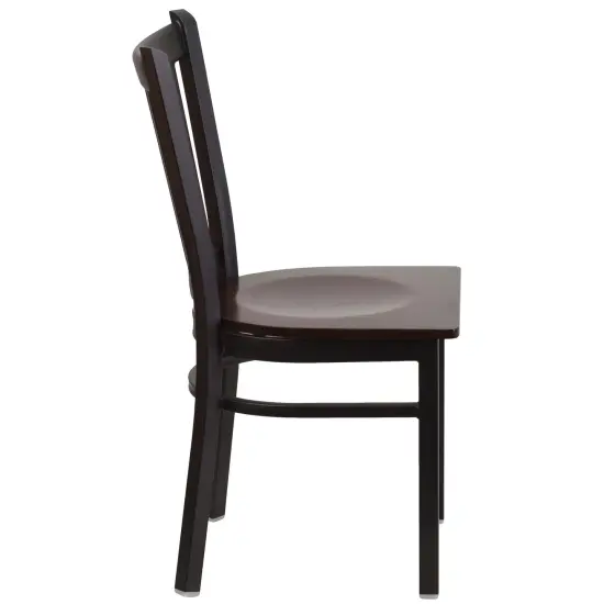 Emma and Oliver 2 Pack Vertical Back Metal Restaurant Chair Walnut/BlackMetal {4}