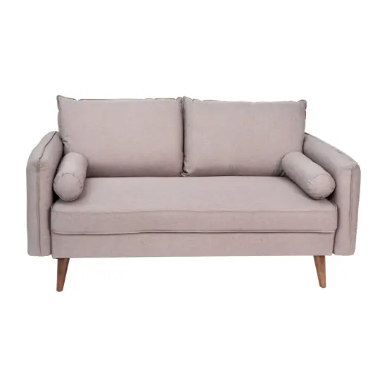 Emma and Oliver Carthage Upholstered Mid-Century Modern Pocket Spring Loveseat with Wooden Legs and Removable Back Cushions Stone Gray {6}