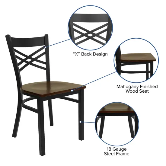 Emma and Oliver "X" Back Metal Restaurant Dining Chair Mahogany/BlackMetal {2}