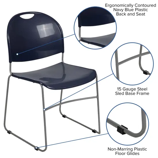 Emma and Oliver Ultra-Compact School Stack Chair - Office Guest Chair/Student Chair NavyPlastic/Silver {2}