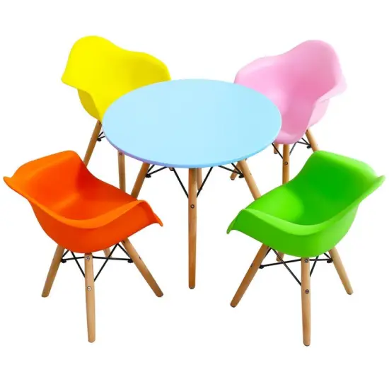 5 Piece Kids Modern Kids Round Table and Chairs Set with Backrests and Armrests Best Gift for Children White {7}