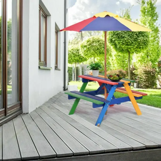 4 Seat Kids Picnic Table with Umbrella {6}