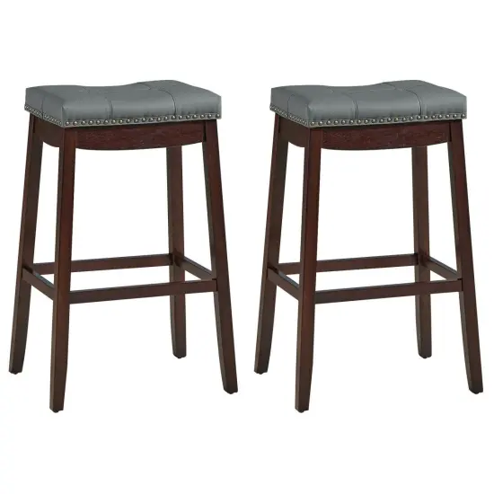 29 Inch Set of 2 Backless Bar Stools with Ergonomic Padded Saddle Seat and Wooden Legs White {7}