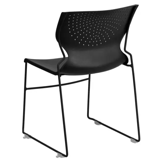 Emma and Oliver Home and Office Stack Chair with Lumbar Support and Metal Frame - Guest Chair Black {4}