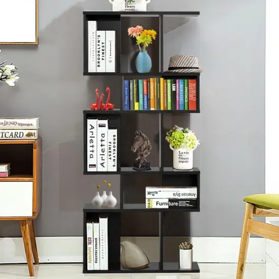 5 Cubes Ladder Shelf Corner Bookshelf Display Rack Bookcase Black {6}