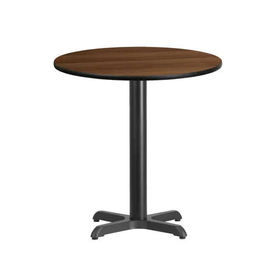 Emma and Oliver 24" Round Laminate Table Top with 22"x22" Table Height Base Walnut {1}