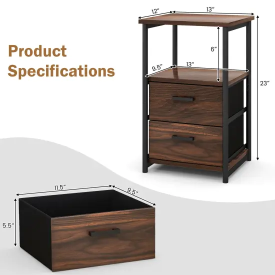 3-Tier Retro Nightstand with 2 Removable Fabric Drawers and Open Shelf {5}