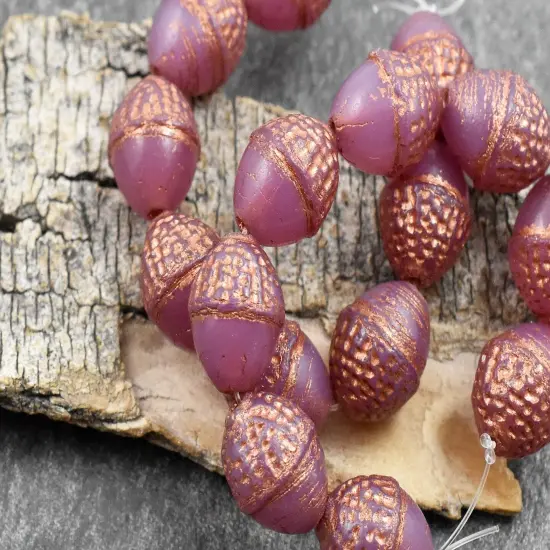 *8* 10x12mm Copper Washed Pink Opaline Acorn Oval Beads {2}