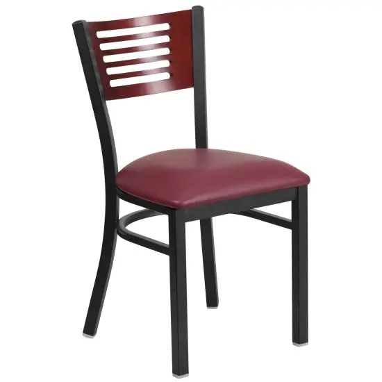 Emma and Oliver Decorative Slat Back Metal Restaurant Dining Chair Mahog/BurgVYL/Black {1}