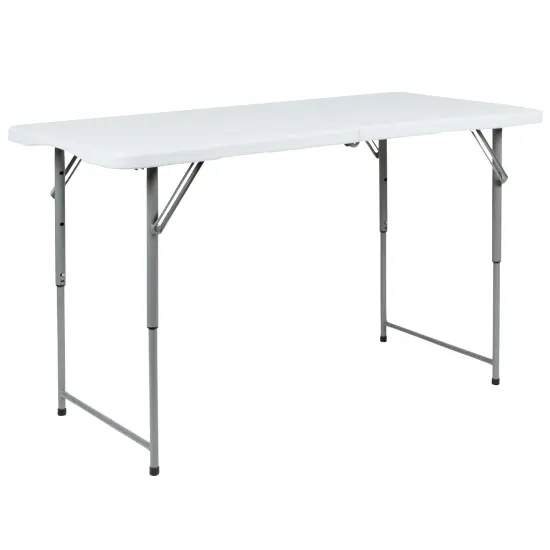 Emma and Oliver Height Adjustable Bi-Fold Plastic Folding Table with Carrying Handle Granite White {2}
