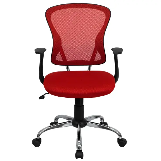 Emma and Oliver Mid-Back Mesh Swivel Task Office Chair with Chrome Base and Arms Red {3}