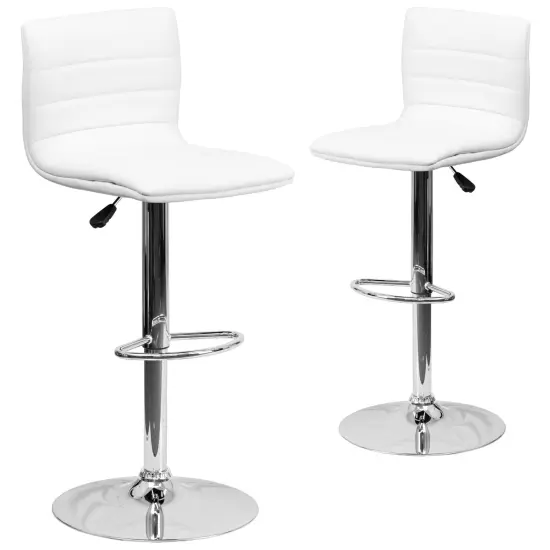 Emma and Oliver Modern Vinyl Adjustable Height Barstool with Horizontal Stitch Back, Set of 2 White {1}