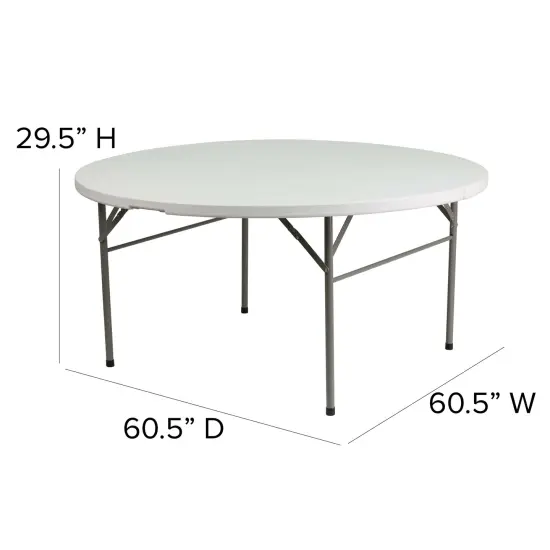 Emma and Oliver 5-Foot Round Bi-Fold Plastic Folding Table with Carrying Handle Granite White {4}