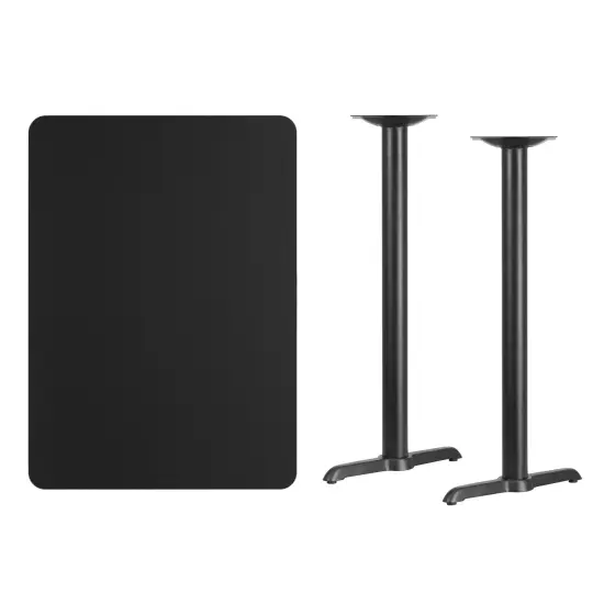Emma and Oliver 30"x42" Rectangular Laminate Bar Table with 5"x22" Bases Black {3}