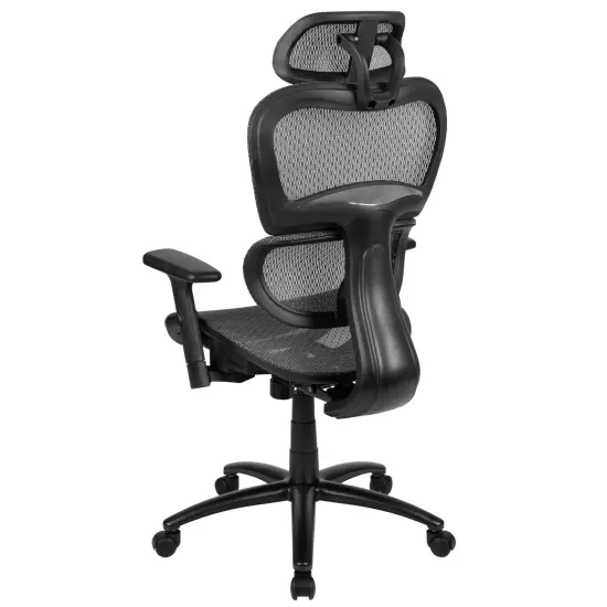 Emma and Oliver Ergonomic Mesh Office Chair-Synchro-Tilt, Headrest, Adjustable Pivot Arms Gray {1}