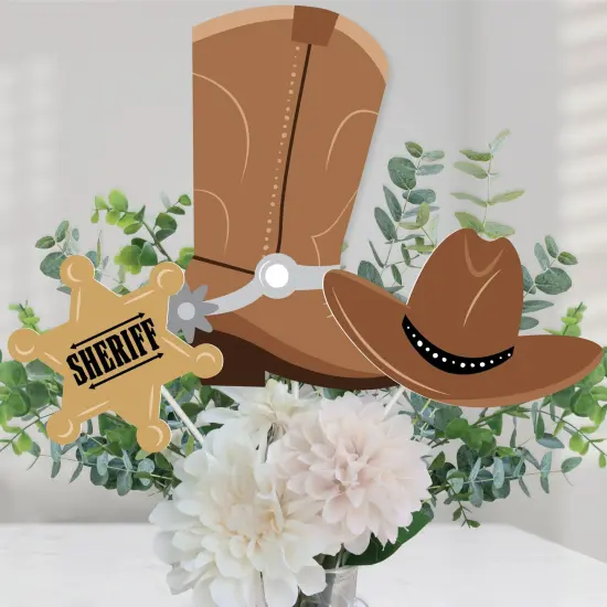 Big Dot of Happiness Western Hoedown - Wild West Cowboy Party Centerpiece Sticks - Table Toppers - Set of 15 {1}