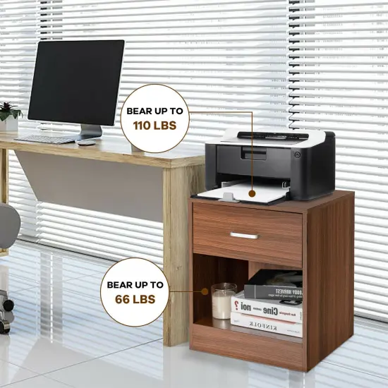 Set of 2 Modern Nightstand with Storage Drawer with Metal Handle and Large Open Shelf Brown {5}