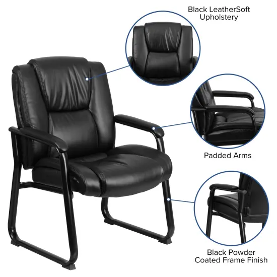 Emma and Oliver Big & Tall 500 lb. Rated Leather Tufted Executive Side Reception Chair with Sled Base Black {2}