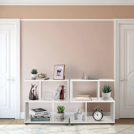 Costway 2 PCS 2-Tier Bookshelf S Shaped Bookcase Storage Rack Display Shelf w/ Foot Mats {2}