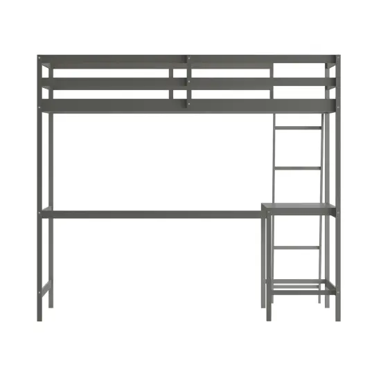 Emma and Oliver Ridley Twin Wood Loft Bed Frame with Protective Guardrails and Integrated Desk and Ladder for Use with Any 6-8" Thick Mattress {4}