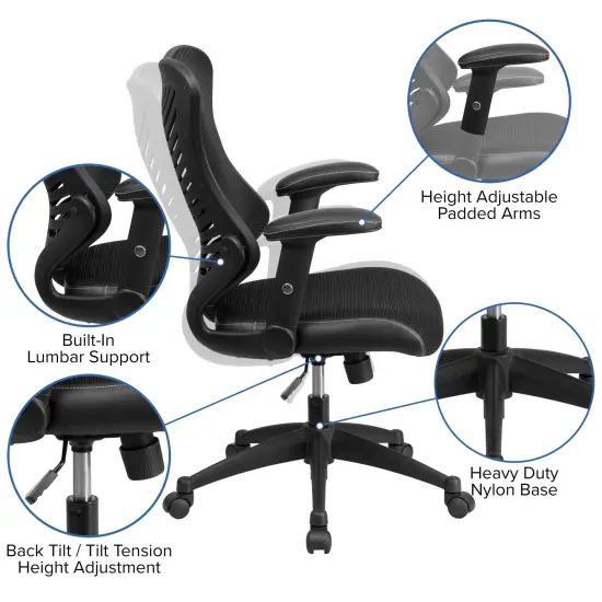 Emma and Oliver High Back Designer Mesh Executive Ergonomic Office Chair w/ Adjustable Arms BlackLeaSoft/Mesh {7}