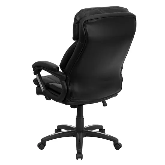 Emma and Oliver High Back Leather Executive Swivel Ergonomic Office Chair with Plush Headrest, Extensive Padding and Arms Black {3}