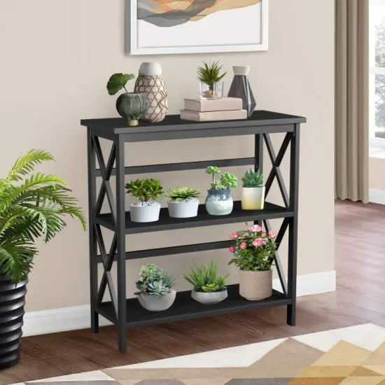 3-Tier Multi-Functional Storage Shelf Units Wooden Open Bookcase and Bookshelf Black {6}