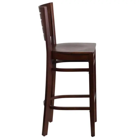 Emma and Oliver Slat Back Wooden Restaurant Dining Barstool WalnutWood {4}
