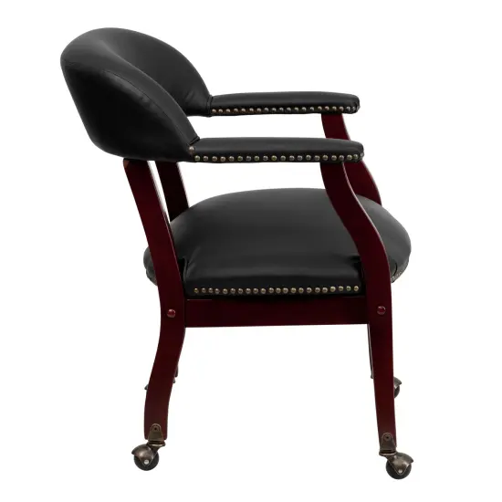 Emma and Oliver Conference Chair with Accent Nail Trimand Casters Black Vinyl {10}