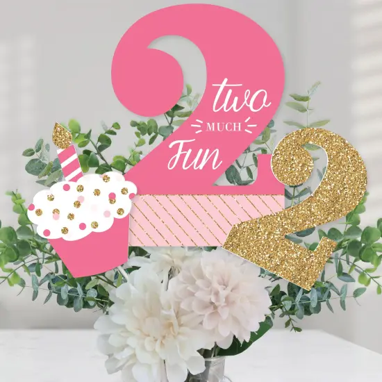 Big Dot of Happiness 2nd Birthday Girl - Two Much Fun - Second Birthday Party Centerpiece Sticks - Table Toppers - Set of 15 {1}