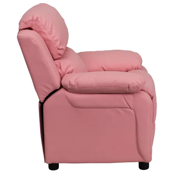 Emma and Oliver Deluxe Padded Contemporary Kids Recliner with Storage Arms Pink Vinyl {5}