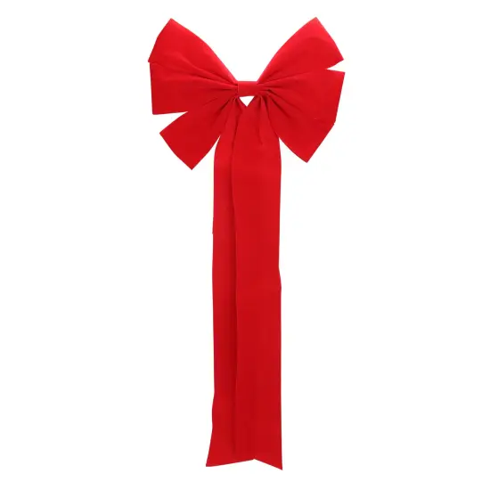 Northlight 6-Loop Velveteen Christmas Bow Decoration - 12" x 25" - Red {1}