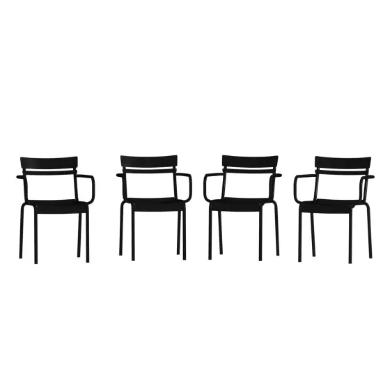 Emma and Oliver Rennes Powder Coated Steel Stacking Dining Chair with Arms and 2 Slat Back for Indoor-Outdoor Use {1}