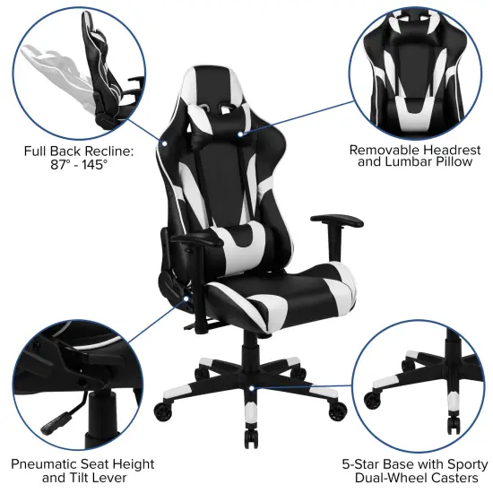 Emma and Oliver Gaming Bundle-Desk, Cup Holder/Headphone Hook & Reclining Chair Black {2}