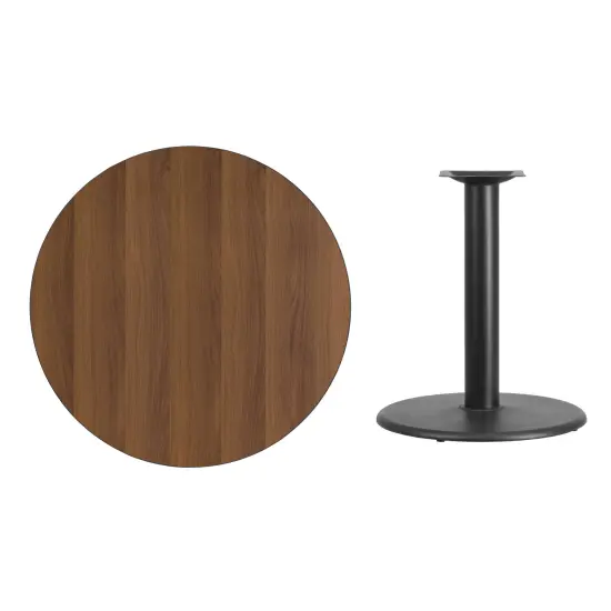 Emma and Oliver 36" Round Laminate Table Top with 24" Round Table Height Base Walnut {3}