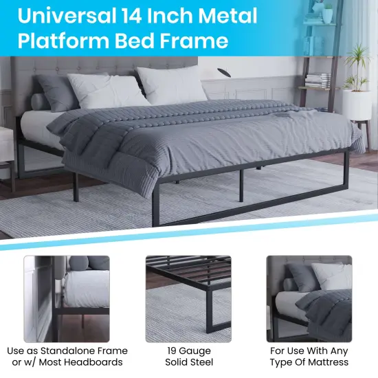 Emma and Oliver 14" Metal Platform Bed with Steel Slat Support and 12.5" of Underbed Storage - No Box Spring or Foundation Required {2}