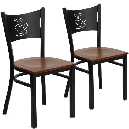 Emma and Oliver 2 Pack Coffee Back Metal Restaurant Chair Cherry/BlackMetal {1}