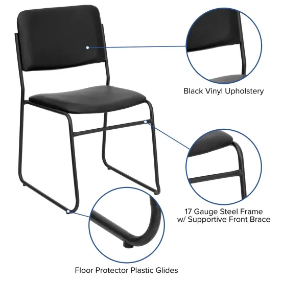 Emma and Oliver 5 Pack 500 lb. Capacity High Density Stacking Chair with Sled Base BlackVinyl/Black {3}