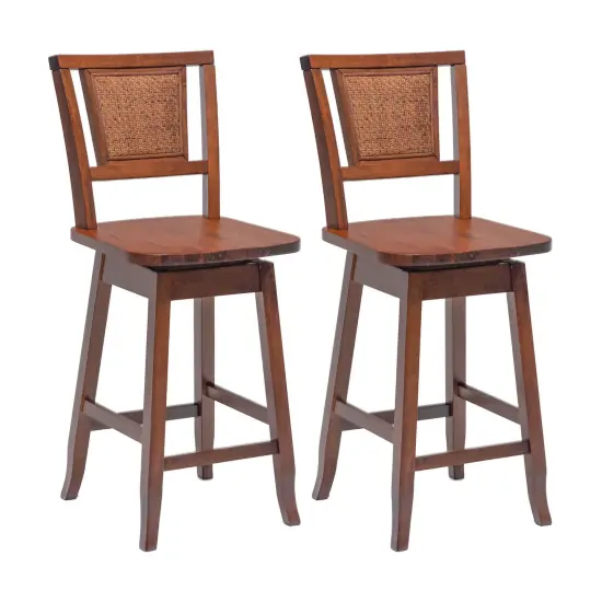 24.5 Inch Counter Height Bar Stool with Rattan Back and 360&Acirc;&deg; Swivel Seat {1}