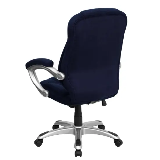 Emma and Oliver High Back Executive Ergonomic Office Chair with Silver Nylon Base and Arms Navy Blue Microfiber {3}