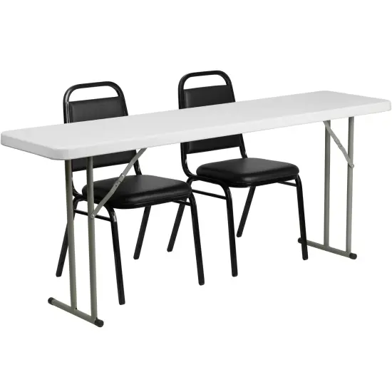 Emma and Oliver 6-Foot Plastic Folding Training Table Set with 2 Trapezoidal Back Stack Chairs Black {1}