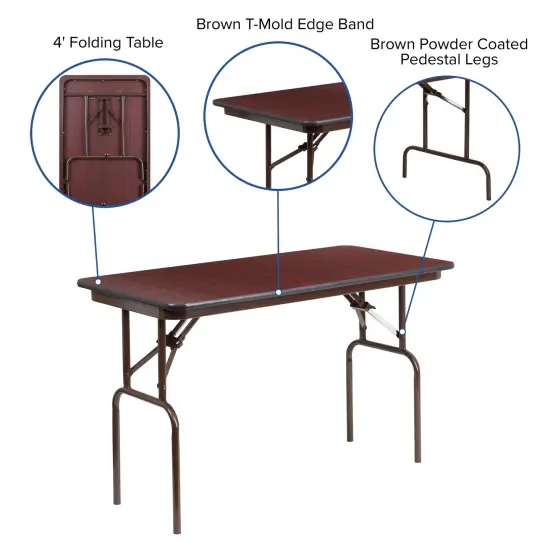 Emma and Oliver 4-Foot Mahogany Melamine Laminate Folding Banquet Table {2}