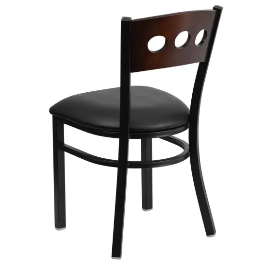 Emma and Oliver Decorative 3 Circle Back Metal Restaurant Dining Chair Walnut/BlackVY/Black {3}