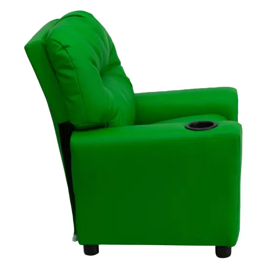 Emma and Oliver Contemporary Kids Recliner with Cup Holder Green Vinyl {5}
